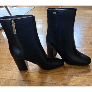 Michael Kors Perla Leather Ankle Heeled Boots Black Womens 9.5M